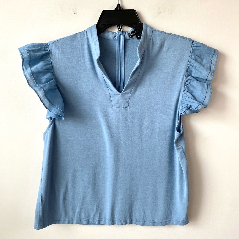 Area Stars Riley Ruffle Sleeve Top Blue‎ XL